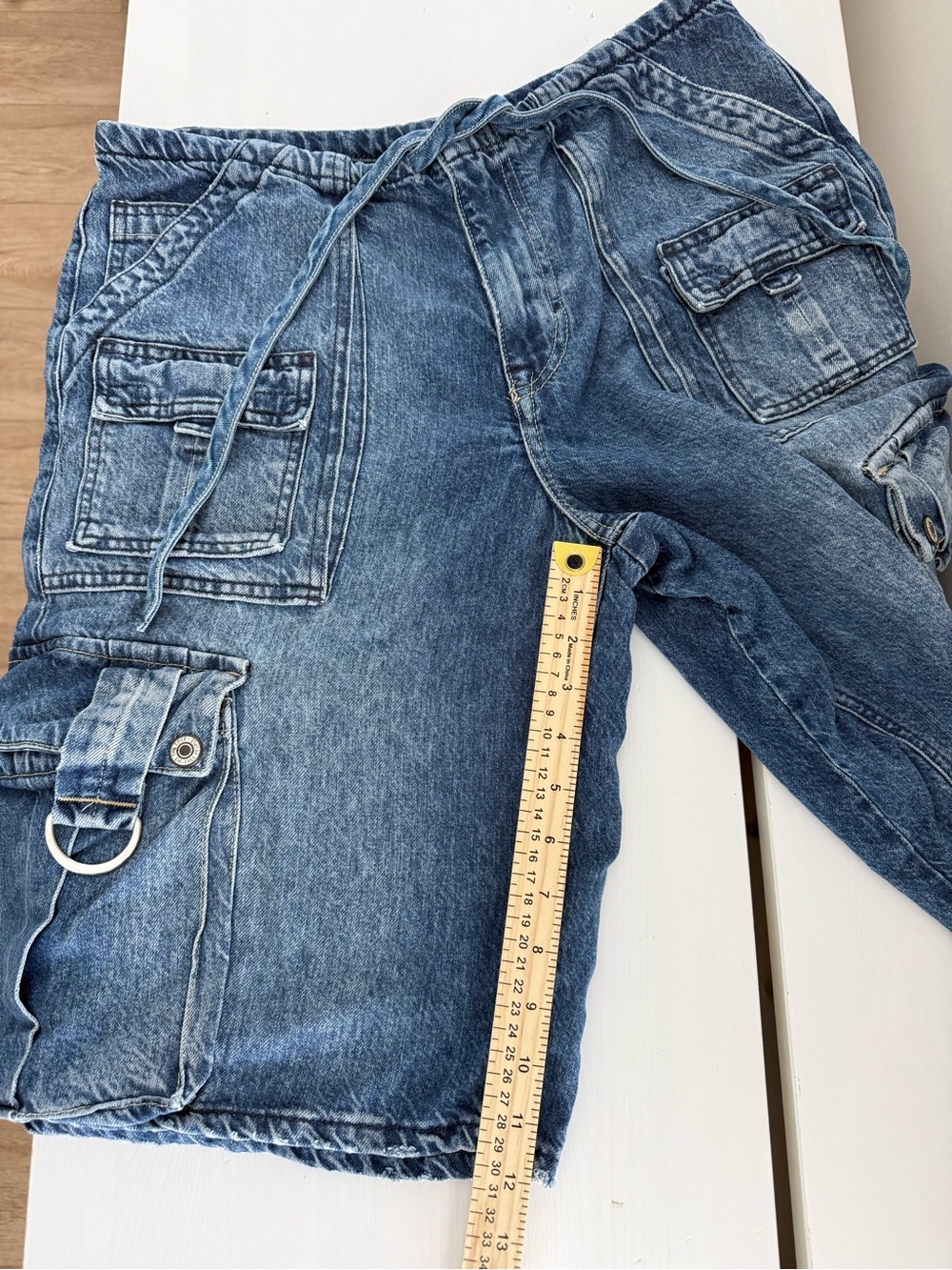 Free People We The Free Reina Cargo Shorts Medium Lyocell Denim Utility - Picture 8 of 8